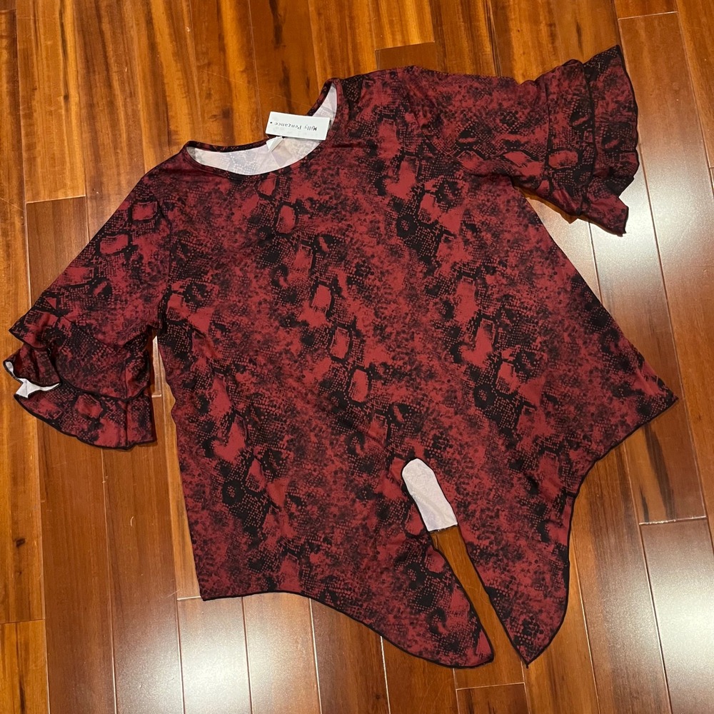 Red Black Snake Tee Milly Penzance Tie Front Short Sleeve Top New Size Large